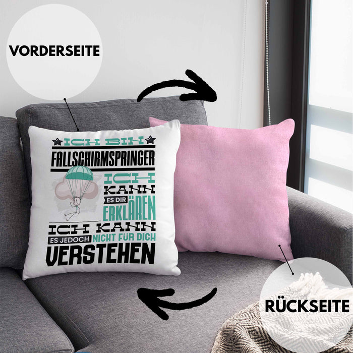 Fallschirmspringer Geschenk Kaffee-Kissen mit Füllung 40x40 Geschenkidee für Fallschirmspringer Ich Bin Fallschirmspringer Ich Kann Es Dir Erklären Jedoch Nicht Für Dich Verstehen Spruch Lustig (Grau) Rosa Trendation