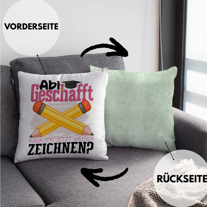 Abi Geschafft Abitur Prüfung Bestanden Kissen mit Füllung 40x40 Geschenk Kann Ich Jetzt Weiter Zeichnen Malen Künstlerin Künstler Geschenkidee (Grau) Grün Trendation