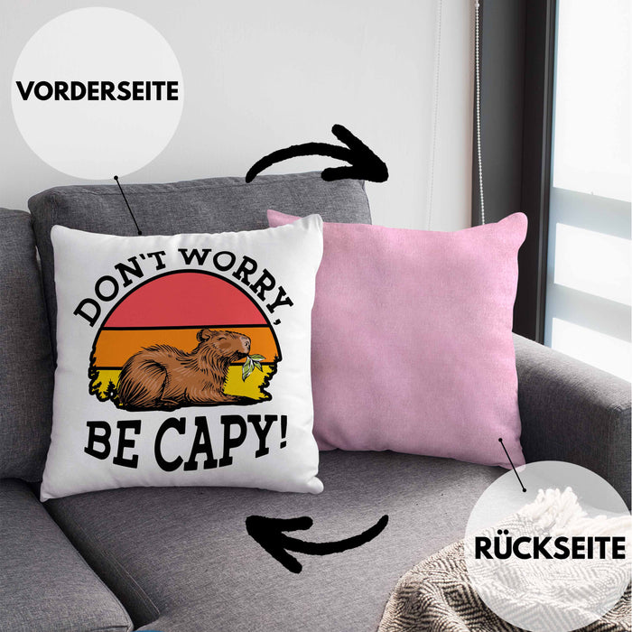 Lustige Kissen mit Füllung 40x40 "Don't Worry Be Cappy" lustiges Geschenk für Capybara-Liebhaber (Grau) Rosa Trendation