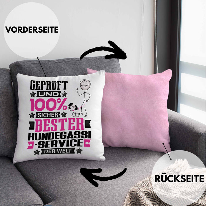 Hundegassi-Service Geschenk Lustiger Spruch für Hundegassi-Service Geschenkidee Bester Hundegassi-Service Der WeltKissen mit Füllung 40x40 (Grau) Rosa Trendation