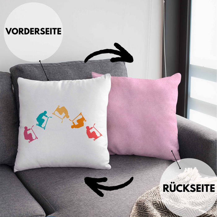Scooter Roller Fahrer Geschenk Kissen mit Füllung 40x40 Scooterfahrer Geschenkidee Scooting Geschenkidee Jungs Profi Scooterfahrer Pro Grafik (Grau) Rosa Trendation