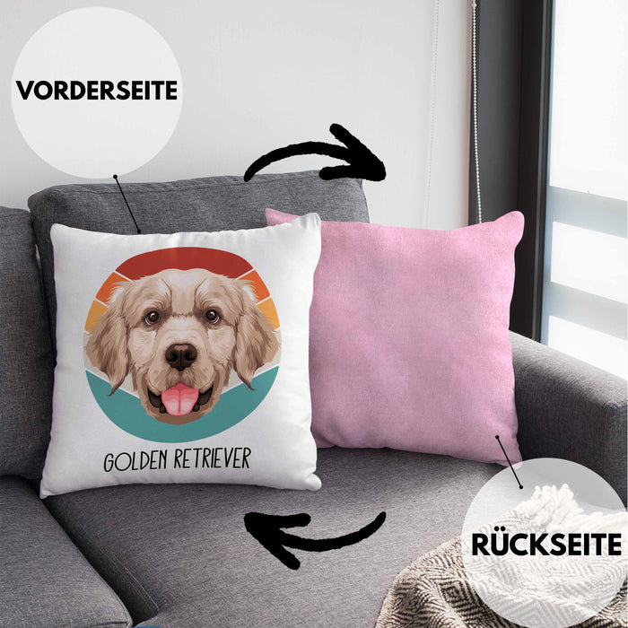Golden Retriever Besitzer Kissen mit Füllung 40x40 Geschenk Lustiger Spruch Geschenkidee Golden Retriever Mama Papa (Grau) Rosa Trendation