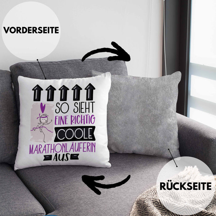 Marathonläuferin Geschenk Kissen mit Füllung 40x40 Lustig Geschenkidee für Marathonläuferin Geburtstag So Sieht Eine Richtig Coole Marathonläuferin Aus Frauen Spruch (Grau) Grau Trendation