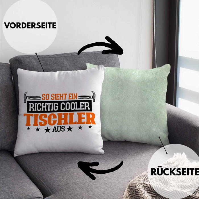 Kissen mit Füllung 40x40 Geschenk für Tischler Spruch So Sieht Ein Richtige Cooler Tischler Aus (Grau) Grün Trendation