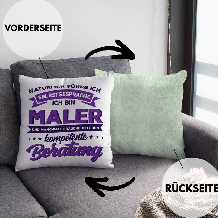 Lustige Kissen mit Füllung 40x40 für Maler Geschenk Natürlich führe Ich Selbstgespräche (Grau) Grün Trendation