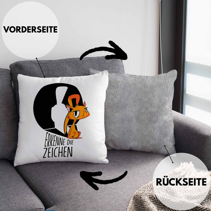 Kissen mit Füllung 40x40 mit Katzenmotiv - Erkenne die Zeichen Geschenk Spruch Geschenkidee (Grau) Grau Trendation