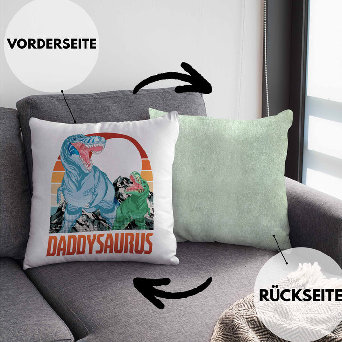Daddysaurus Kissen mit Füllung 40x40 Geschenk für Vater zum Geburtstag Weihnachten Vatertag Bester Papa Geschenkidee (Grau) Grün Trendation