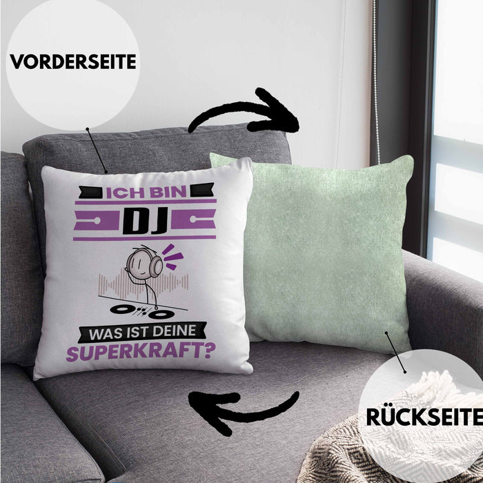 DJ Kissen mit Füllung 40x40 Geschenk für DJ Geburtstag Lustiger Spruch Was Ist Deine Superkraft (Grau) Grün Trendation