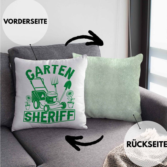 Gärtner Geschenk Kissen mit Füllung 40x40 Garten-Sheriff Geschenkidee Garten-Pflege (Grau) Grün Trendation