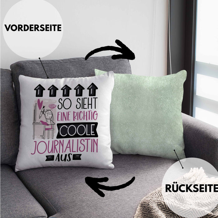 Journalistin Geschenk Kissen mit Füllung 40x40 Geschenkidee für Journalistin Geburtstag Weihnachten Spruch So Sieht Eine Richtig Coole Journalistin Aus (Grau) Grün Trendation