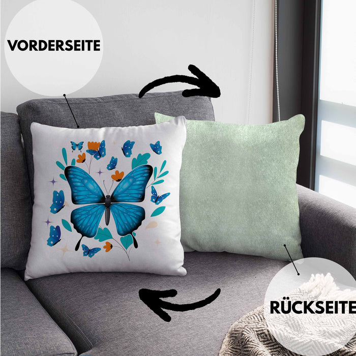 Schmetterling Kissen mit Füllung 40x40 Grafik Geschenkidee (Grau) Grün Trendation