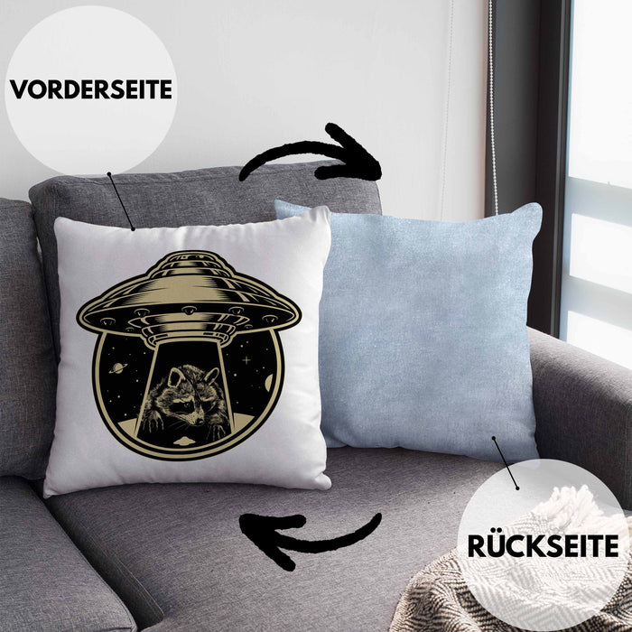 Waschbär Geschenk Kissen mit Füllung 40x40 Ufo Alien Waschbär-Liebhaber Geschenkdidee (Grau) Blau Trendation