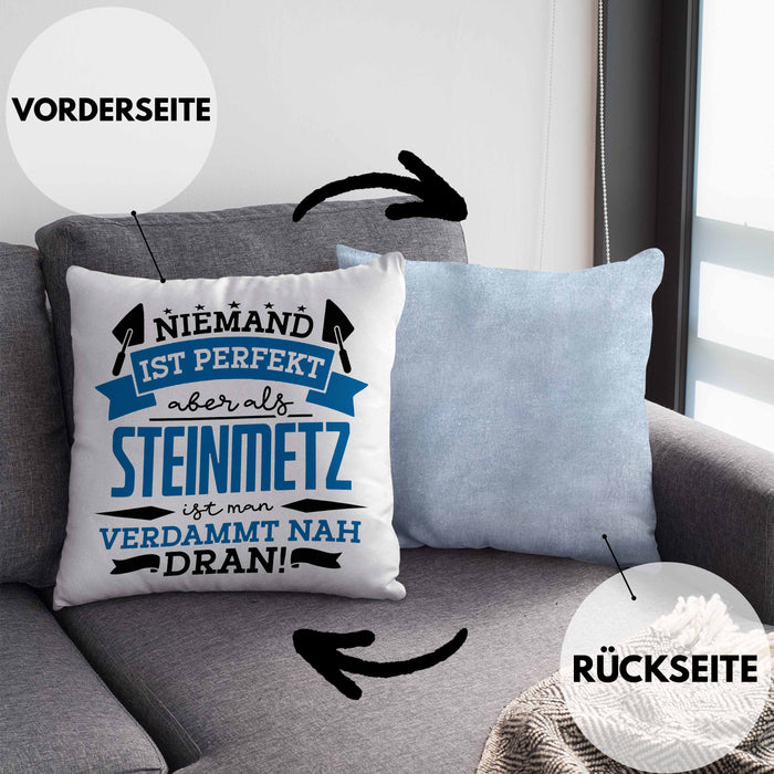 Steinmetz Kissen mit Füllung 40x40 Geschenk Spruch Geschenkidee Spruch Niemand Ist toll (Grau) Blau Trendation