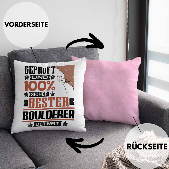 Boulderer Geschenk Lustiger Spruch für Boulderer Geschenkidee Bester Boulderer Der WeltKissen mit Füllung 40x40 (Grau) Rosa Trendation
