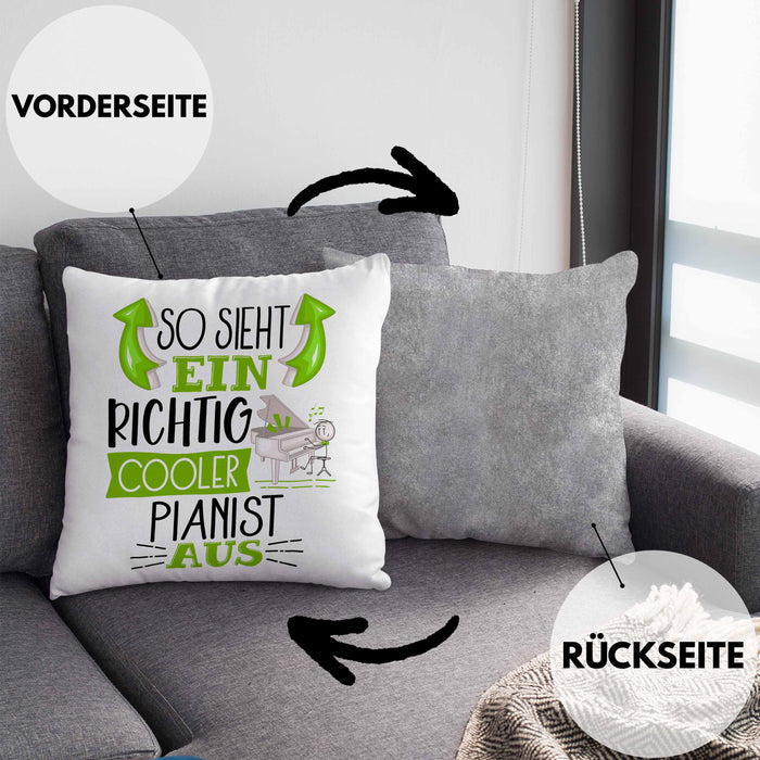 So Sieht Ein Richtig Cooler Pianist Aus Kissen mit Füllung 40x40 Geschenk für Pianist Geburtstag Geschenkdiee Piano Klavierspieler (Grau) Grau Trendation