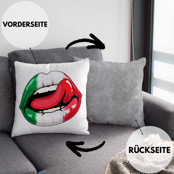 Italien Kissen mit Füllung 40x40 Geschenk Lippen Italiener Geschenkidee Sprüche (Grau) Grau Trendation