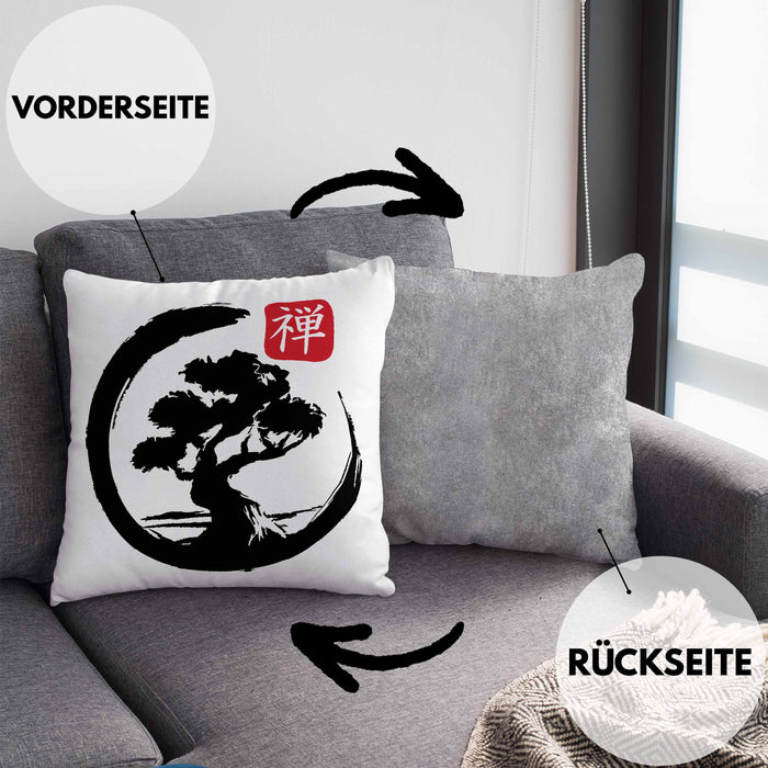 Lustige Bonsai Kissen mit Füllung 40x40 Geschenk für Bonsai-Liebhaber Silhoette (Grau) Grau Trendation