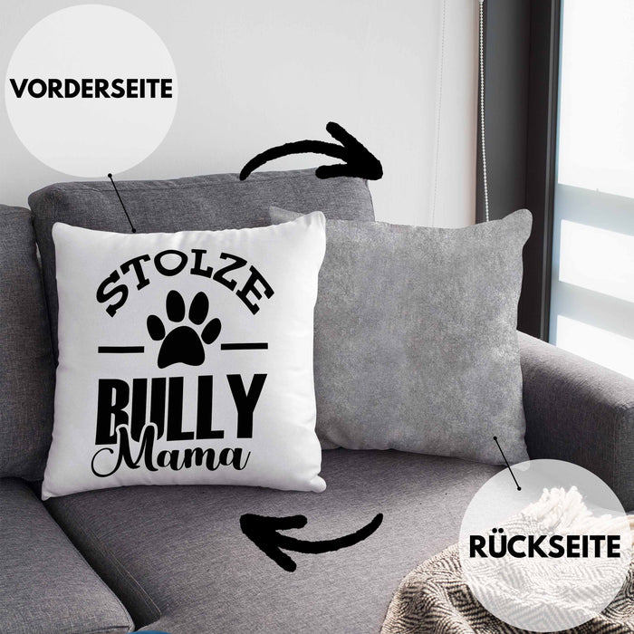 Hunde Kissen mit Füllung 40x40 Geschenk für stolze Bully-Mamas Bully Hunde Geschenkidee (Grau) Grau Trendation
