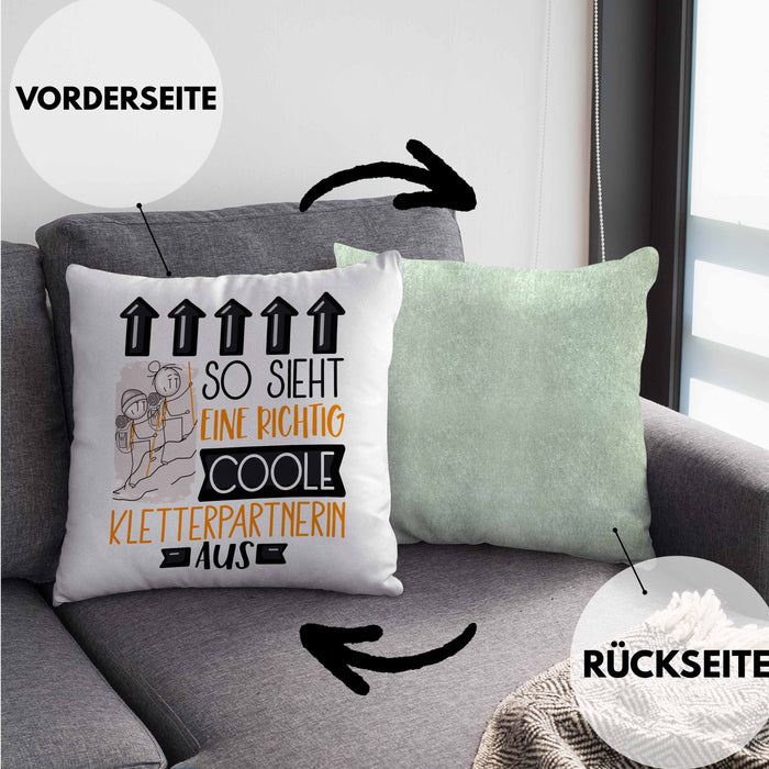 Kletterpartnerin Geschenk Kissen mit Füllung 40x40 Lustig Geschenkidee für Kletterpartnerin Geburtstag So Sieht Eine Richtig Coole Kletterpartnerin Aus Frauen Spruch (Grau) Grün Trendation