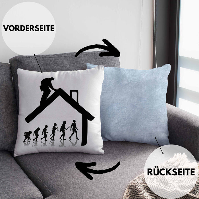 Dachdecker Geschenk Kissen mit Füllung 40x40 Evolution Geschenkidee Spruch (Grau) Blau Trendation