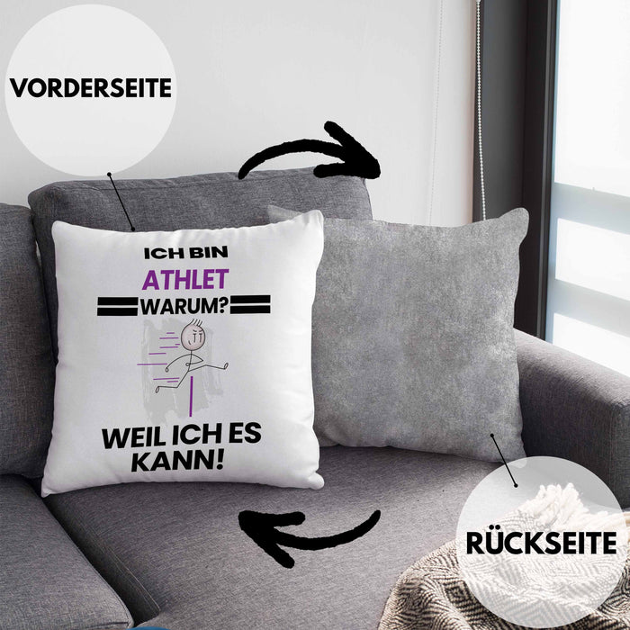 Athlet Geschenk Kissen mit Füllung 40x40 Lustiger Spruch Ich Bin Athlet Warum Weil Ich Es Kann Geschenkidee Bester Athlet Geburtstag (Grau) Grau Trendation