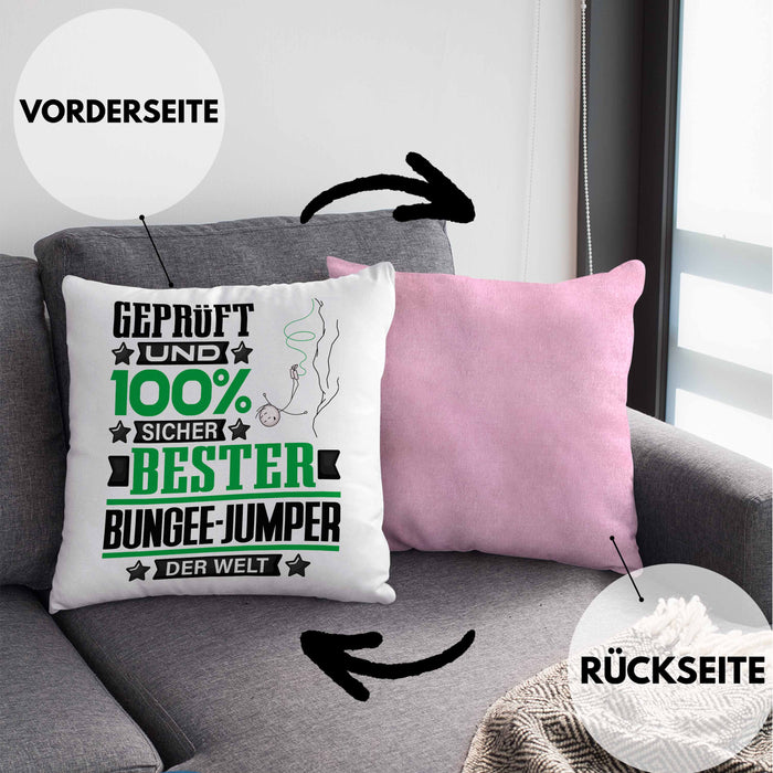 Bungee-Jumper Geschenk Lustiger Spruch für Bungee-Jumper Geschenkidee Bester Bungee-Jumper Der WeltKissen mit Füllung 40x40 (Grau) Rosa Trendation