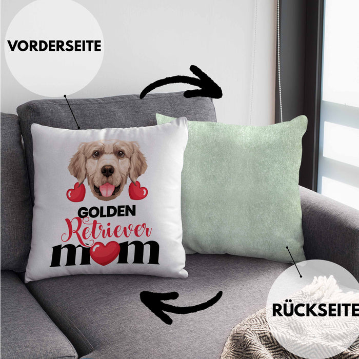 Golden Retriever Besitzer Mom Mama Kissen mit Füllung 40x40 Geschenk Lustiger Spruch Geschenkidee Golden Retriever Besitzerin (Grau) Grün Trendation