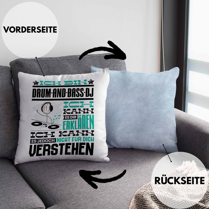 Drum-and-Bass-DJ Geschenk Kissen mit Füllung 40x40 Lustige Geschenkdiee für einen Drum-and-Bass-DJ Geburtstag Ich Bin Drum-and-Bass-DJ Ich Kann Es Dir Erklären Aber Nicht Für Dich Verstehen (Grau) Blau Trendation