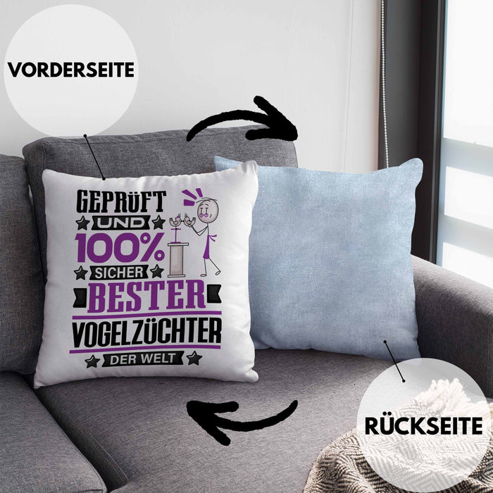 Vogelzüchter Geschenk Lustiger Spruch für Vogelzüchter Geschenkidee Bester Vogelzüchter Der WeltKissen mit Füllung 40x40 (Grau) Blau Trendation
