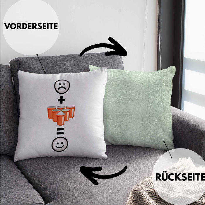 Bierpong Kissen mit Füllung 40x40 Geschenk für Bier Pong Profi Lustige Geschenkidee :( + Bierpong = :) Geburtstag (Grau) Grün Trendation