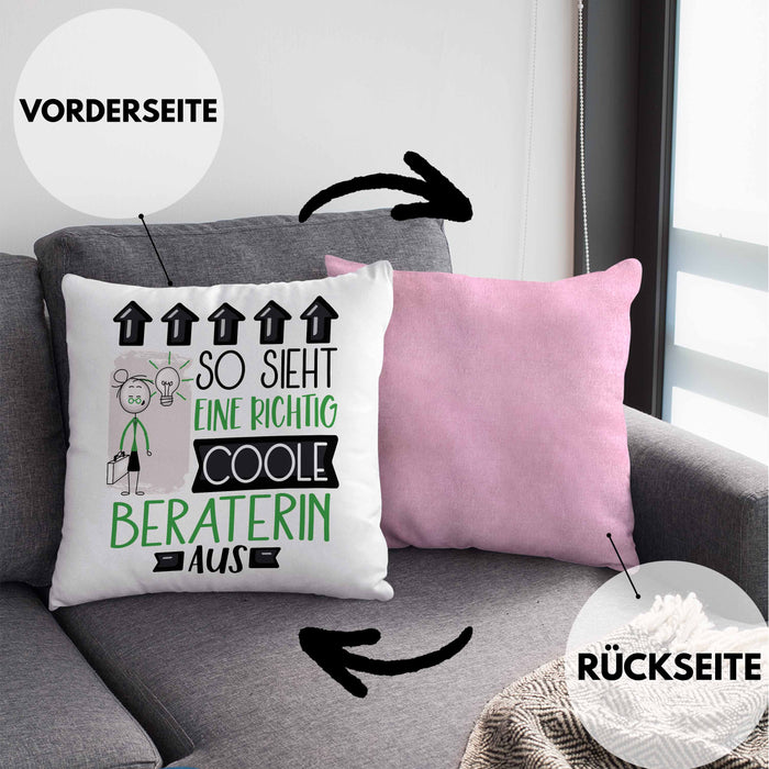 Beraterin Geschenk Kissen mit Füllung 40x40 Lustig Geschenkidee für Beraterin Geburtstag So Sieht Eine Richtig Coole Beraterin Aus Frauen Spruch (Grau) Rosa Trendation