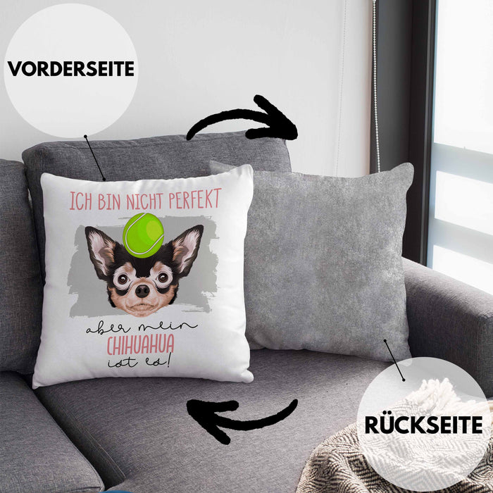 Chihuahua Besitzer Kissen mit Füllung 40x40 Geschenk Lustiger Spruch Geschenkidee Besitzerin Ich Bin Nicht toll Aber Mein Chihuahua Ist Es (Grau) Grau Trendation
