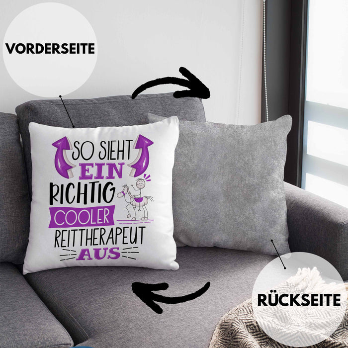 So Sieht Ein Richtig Cooler Reittherapeut Aus Kissen mit Füllung 40x40 Geschenk für Reittherapie Geschenkidee Spruch (Grau) Grau Trendation
