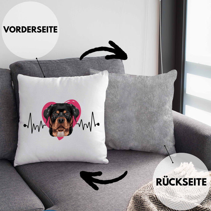 Rottweiler Besitzer Kissen mit Füllung 40x40 Geschenk Lustiger Spruch Geschenkidee Herzschlag Rottweiler (Grau) Grau Trendation