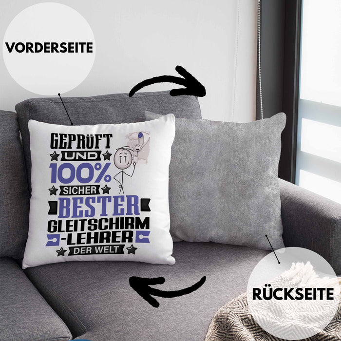 Gleitschirmlehrer Geschenk Lustiger Spruch für Gleitschirmlehrer Geschenkidee Bester Gleitschirmlehrer Der WeltKissen mit Füllung 40x40 (Grau) Grau Trendation