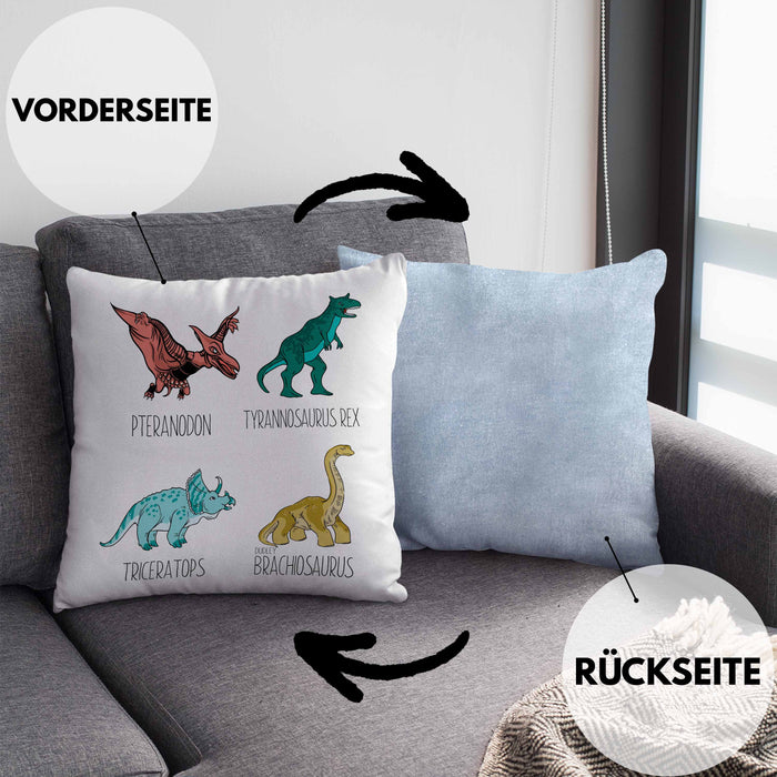 Arten Von Dinosauriern Kissen mit Füllung 40x40 Geschenk Für Jungs Dinos T-Rex Jungen Mädchen Dinos Tyrannosaurus (Grau) Blau Trendation