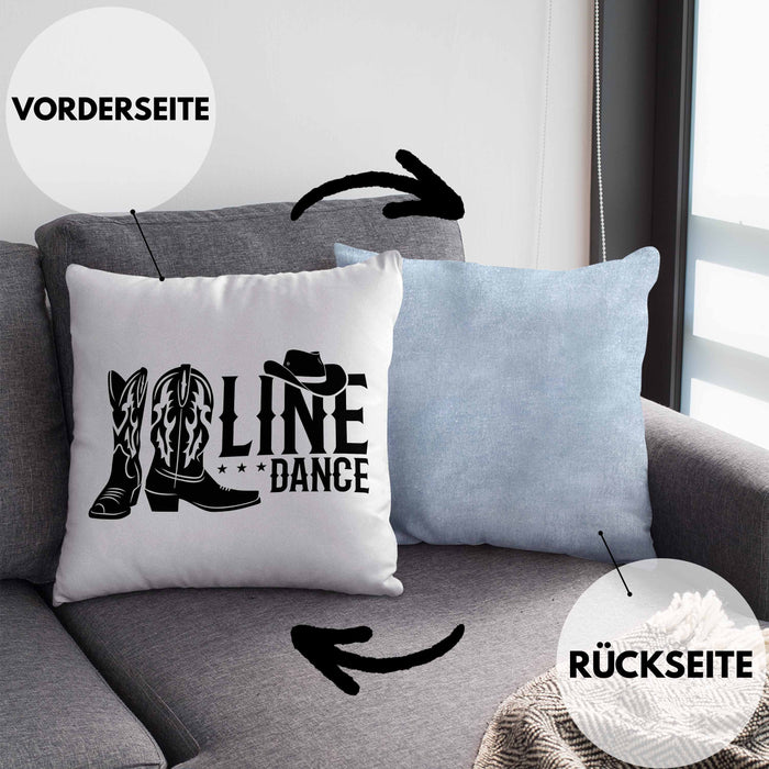 Line Dance Kissen mit Füllung 40x40 Geschenk Spruch Linedance KafffeeKissen mit Füllung 40x40 Spruch (Grau) Blau Trendation