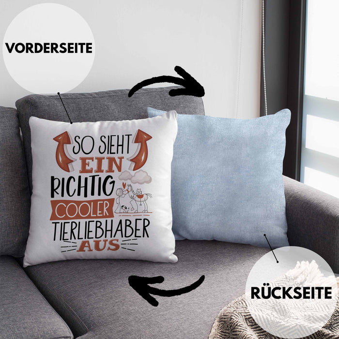 So Sieht Ein Richtig Cooler Tierwohlhaber Aus Geschenk Kissen mit Füllung 40x40 Lustiger Spruch Geschenkidee (Grau) Blau Trendation