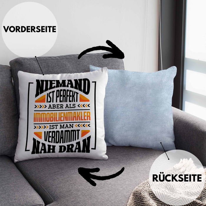 Immobilienmakler Kissen mit Füllung 40x40 Geschenk Ausbildung Geschenkidee Spruch (Grau) Blau Trendation