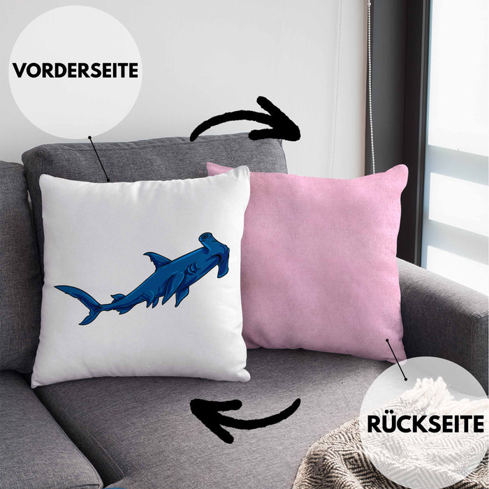 Kissen mit Füllung 40x40 mit Hammerhai und Haifisch Grafik Geschenk für Ozeanliebhaber (Grau) Rosa Trendation