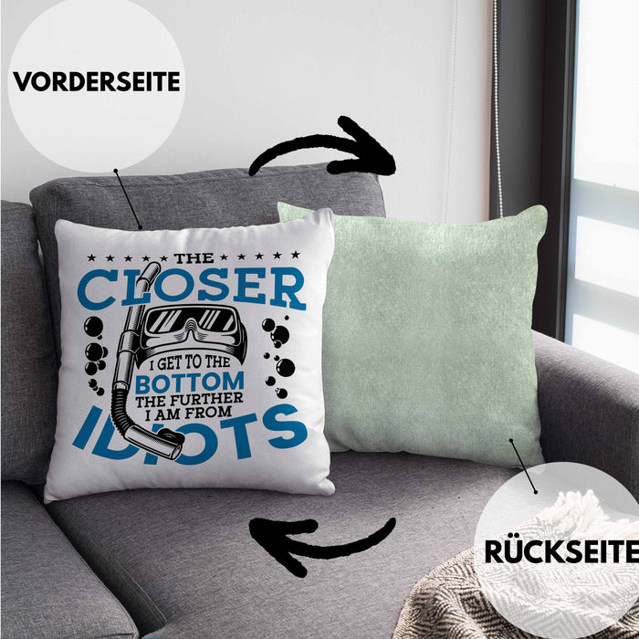 Taucher Geschenk Spruch Kissen mit Füllung 40x40 Tauchlehrer Geschenkidee Profi Taucher Humor (Grau) Grün Trendation