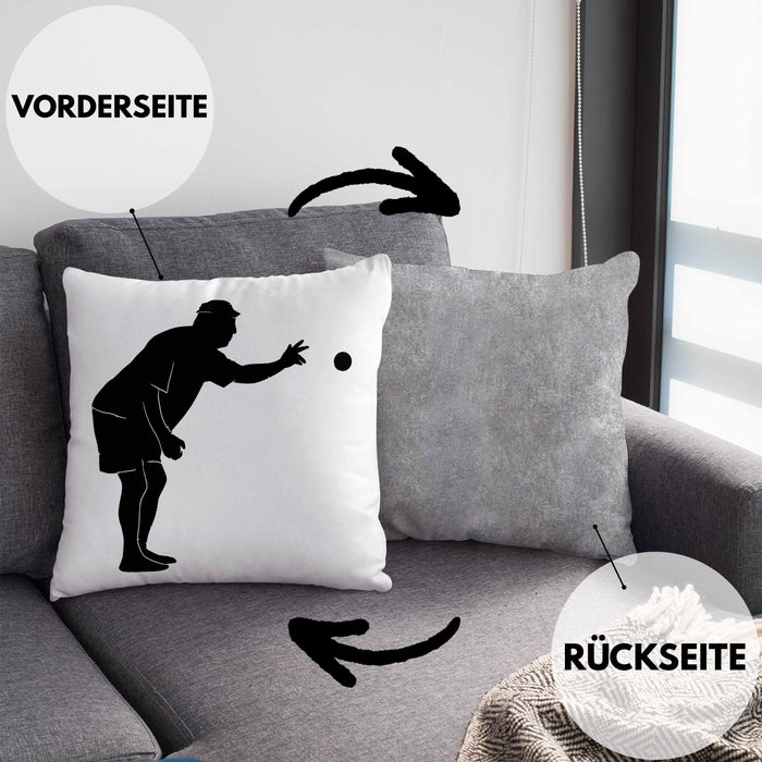 Boule Kissen mit Füllung 40x40 Geschenk Boule-Spieler Geschenkidee Spruch Grafik Werfender Boule Spieler (Grau) Grau Trendation