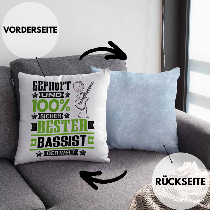 Bassist Geschenk Lustiger Spruch für Bassist Geschenkidee Bester Bassist Der WeltKissen mit Füllung 40x40 (Grau) Blau Trendation