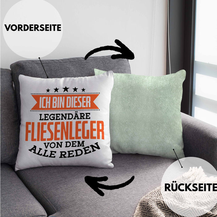 Fliesenleger Kissen mit Füllung 40x40 Geschenk Spruch Geschenkidee Legendäre Fliesenleger (Grau) Grün Trendation