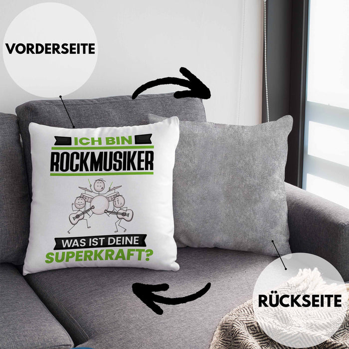 Rockmusiker Kissen mit Füllung 40x40 Geschenk für Rockmusiker Geburtstag Lustiger Spruch Was Ist Deine Superkraft (Grau) Grau Trendation