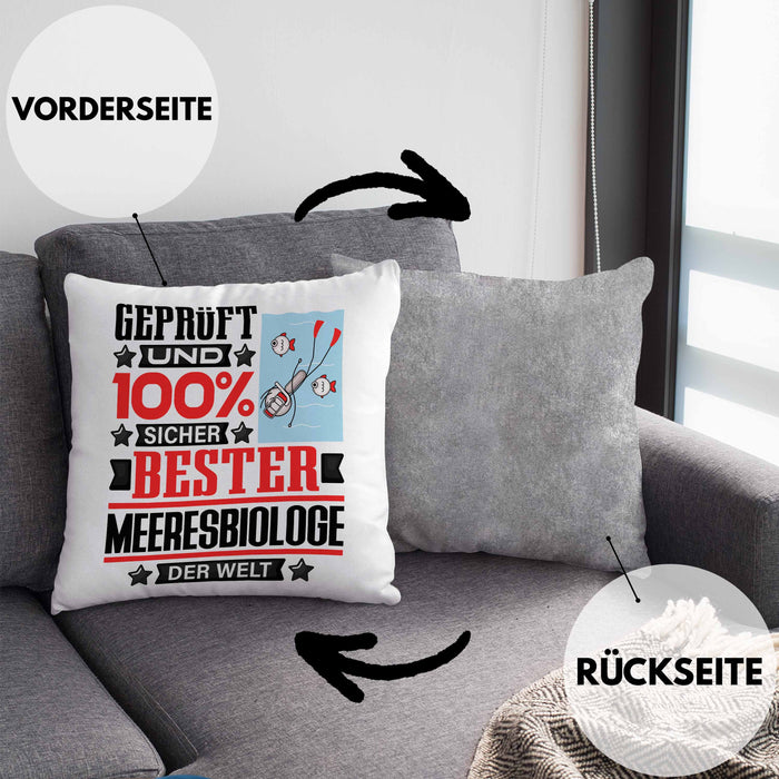 Meeresbiologe Geschenk Lustiger Spruch für Meeresbiologe Geschenkidee Bester Meeresbiologe Der WeltKissen mit Füllung 40x40 (Grau) Grau Trendation
