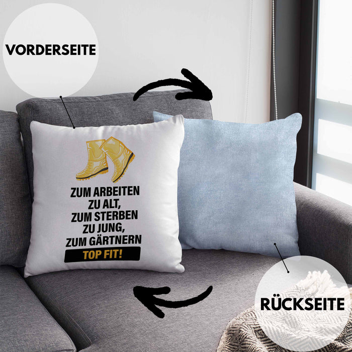 Gärtner Kissen mit Füllung 40x40 mit Spruch Garten Hobbygärtner Gärtner Geschenk Lustig Gärtnerin Geschenkidee (Grau) Blau Trendation