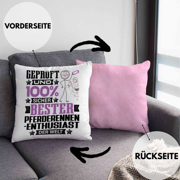 Pferderennen-Enthusiast Geschenk Lustiger Spruch für Pferderennen-Enthusiast Geschenkidee Bester Pferderennen-Enthusiast Der WeltKissen mit Füllung 40x40 (Grau) Rosa Trendation