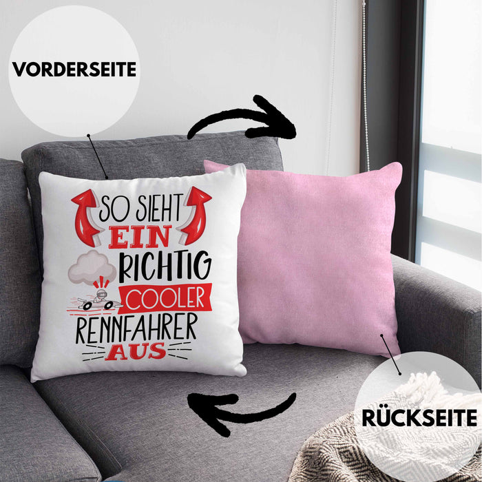 Rennfahrer Kissen mit Füllung 40x40 Geschenk So Sieht Ein Richtig Cooler Rennfahrer Aus Geschenkidee Spruch Lustig (Grau) Rosa Trendation