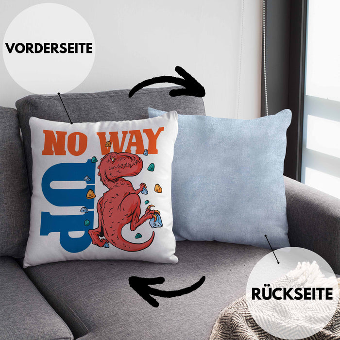 Bouldern Kissen mit Füllung 40x40 für Kletterfans mit Dino-T-Rex Grafik "No Way Up" (Grau) Blau Trendation